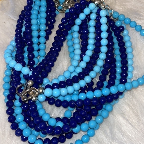 Beautiful blue glass bead chunky multi strand statement necklace/bracelet set - Picture 13 of 13
